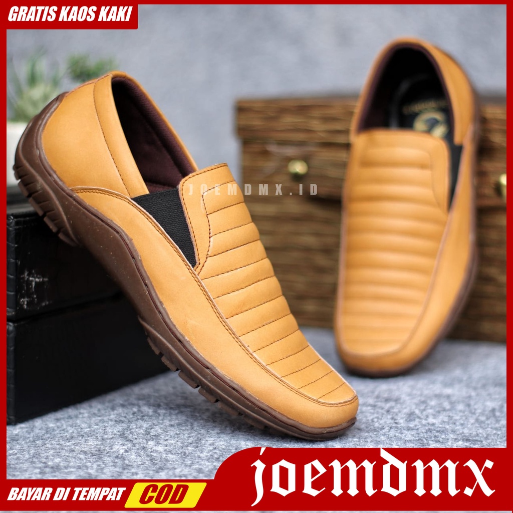 CORZA Sepatu Slip On Casual Kulit Asli Kasual Formal Anti Slip Kerja Kantor Kondangan Pria/Cowok