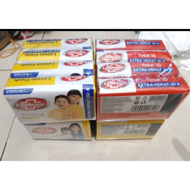 Lifebuoy sabun batang paket 4x 110g (lemon fresh/mild care/total 10)