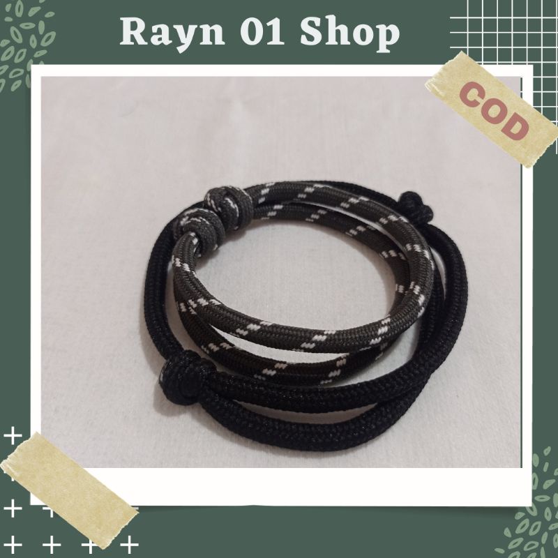 Gelang Tali Paracord Polos Hitam Pria Wanita / Gelang Gaya Korea / Gelang Trendy / Gelang Tali Unisex-1