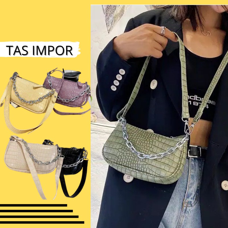 Tas Mini Elegan Tas Fashion Wanita Tas Selempang Simple Tas Rantai Simple 3 in 1