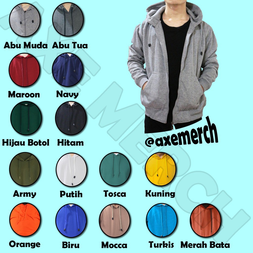 pre order jaket hoodie zipper polos banyak warna S M L XL untuk pria dan wanita