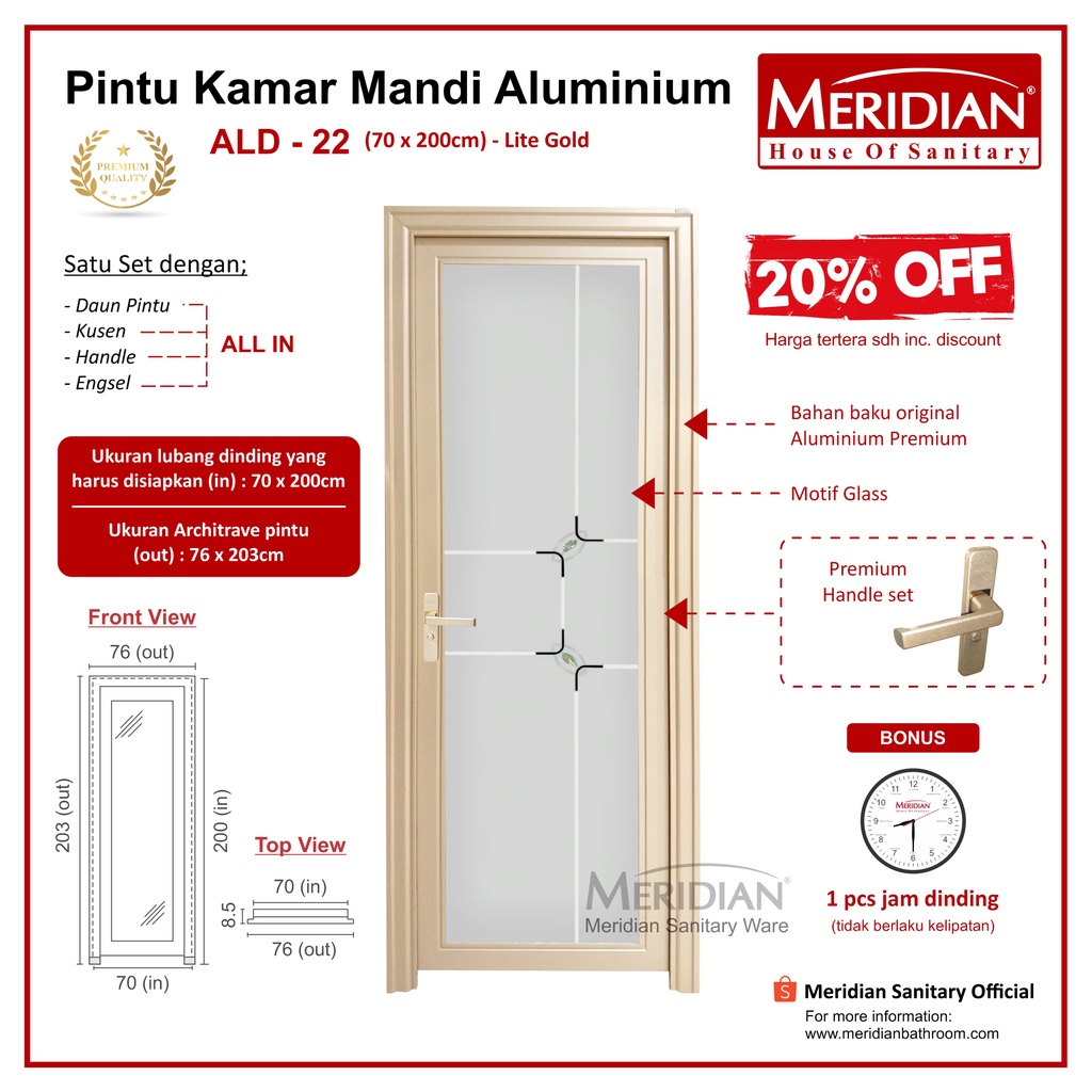 Pintu Aluminium Kamar Mandi MERIDIAN - ALD 22