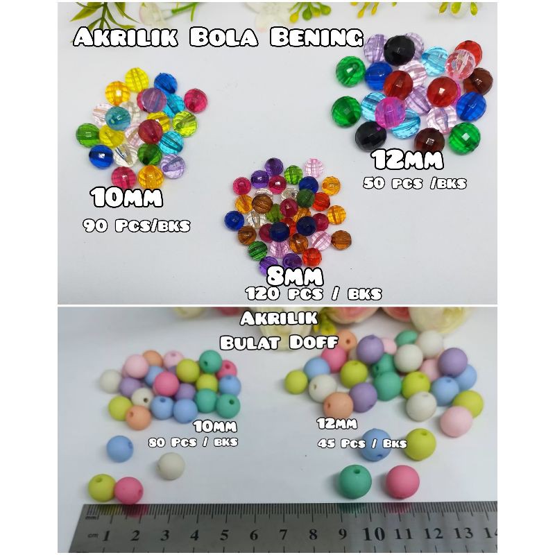 Akrilik Bulat Doff Bola Bening 8mm 10mm 12mm