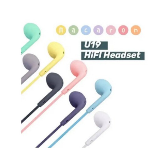 HEADSET EARPHONE STEREO U19 MACARON HANDSFREE EXTRA BASS EARPHONE U19