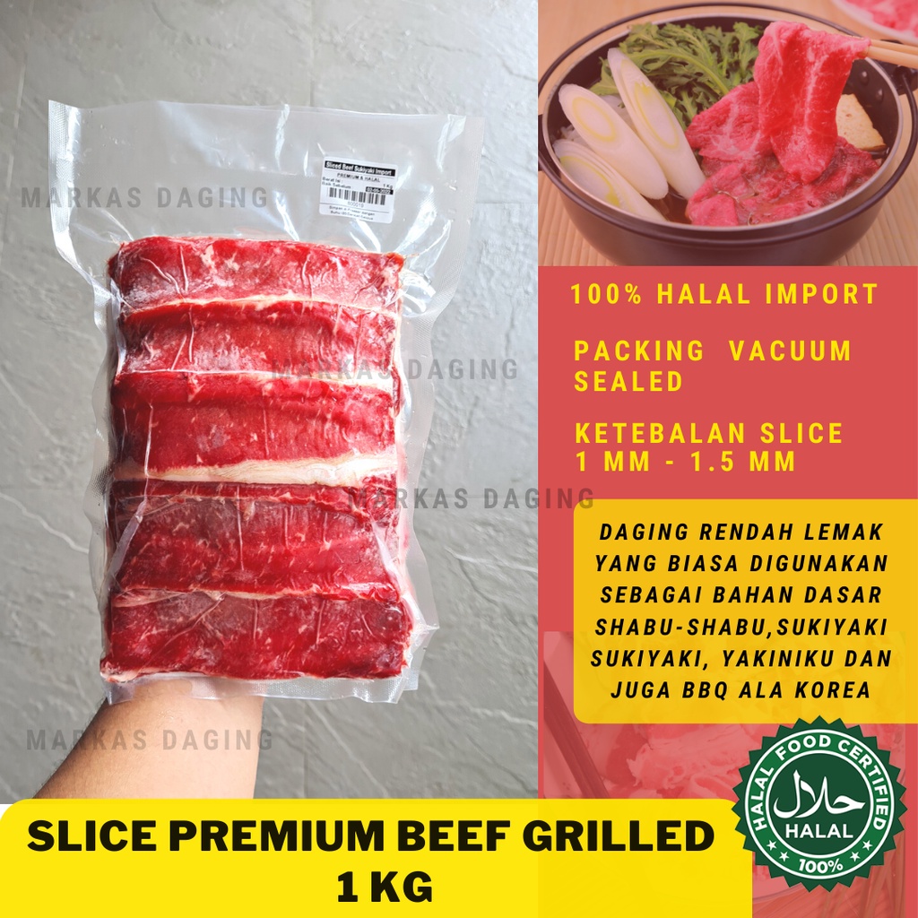 BEEF SLICE SUKIYAKI TANPA LEMAK 1 KG  DAGING SAPI IRIS GRILL YAKINIKU SHABU BBQ / BEKASI