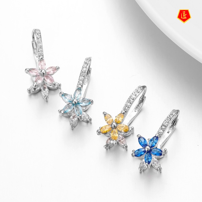 [Ready Stock]Fashion Creative Multicolor Crystal Flower Diamond Earrings