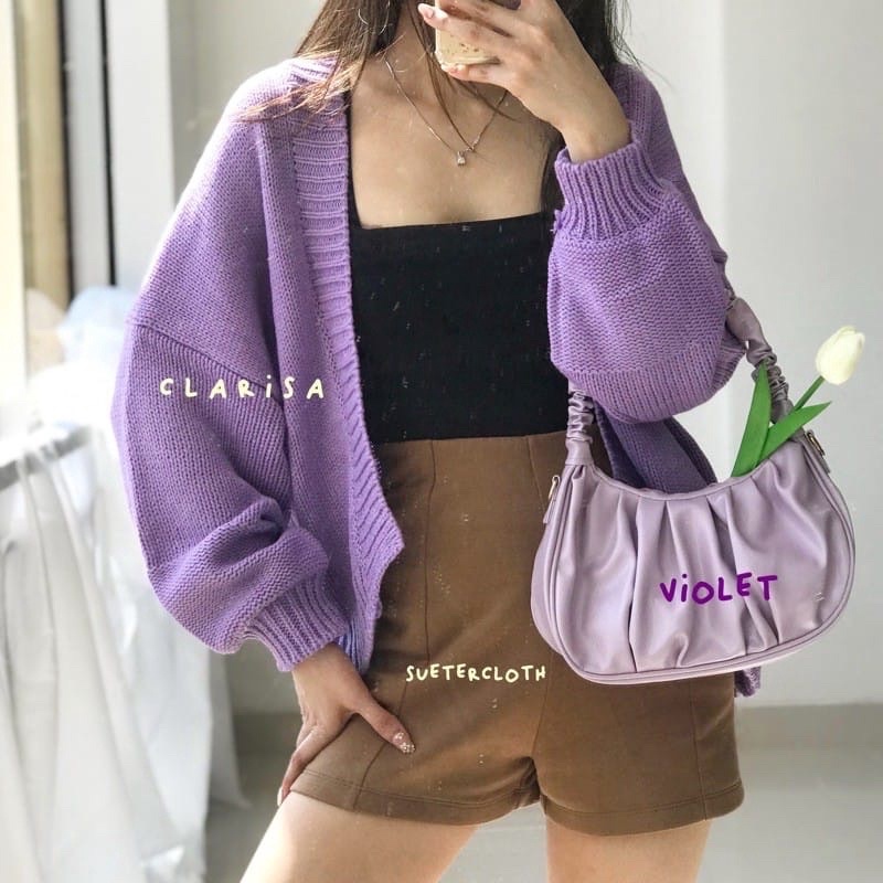 KBS CARDI  CARDIGAN RAJUT WANITA OVERSIZE TEBAL LENGAN BALON FRUFY