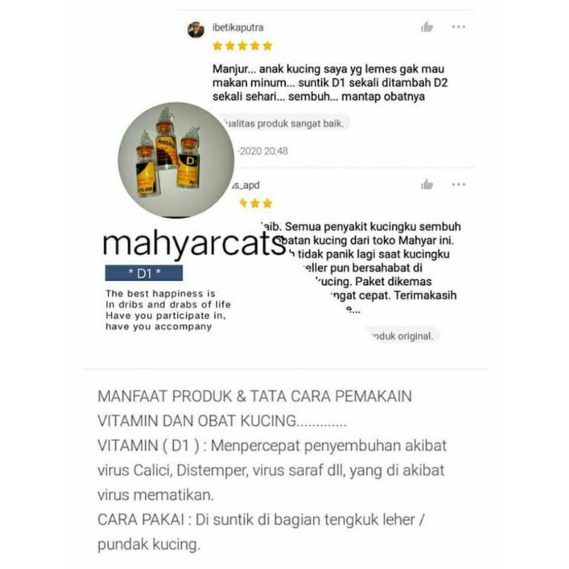 Obat kucing D1 [ obat suntik ] obat flu berat, obat virus calici, distemper, panleu