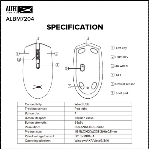 Altec Lansing ALBM7204 / ALBM-7204 Optical Mouse