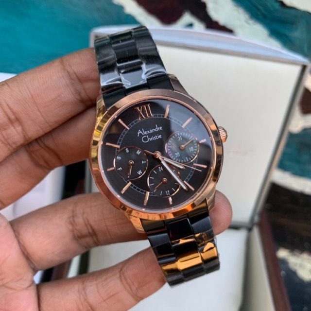 Jam Wanita Alexandre Christie AC 2815 BF Black List Rosegold Stainless Steel Original