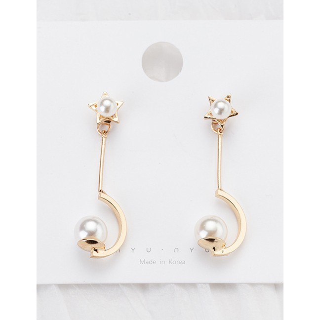 LRC Anting Tusuk Fashion Gold Color Star Shape Decorated Earrings