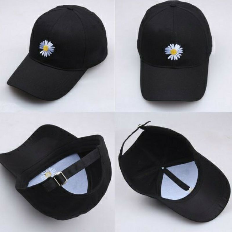 Topi Baseball Motif Bunga Daisy Kecil Gaya Hip Hop Untuk Wanita / Topi-3