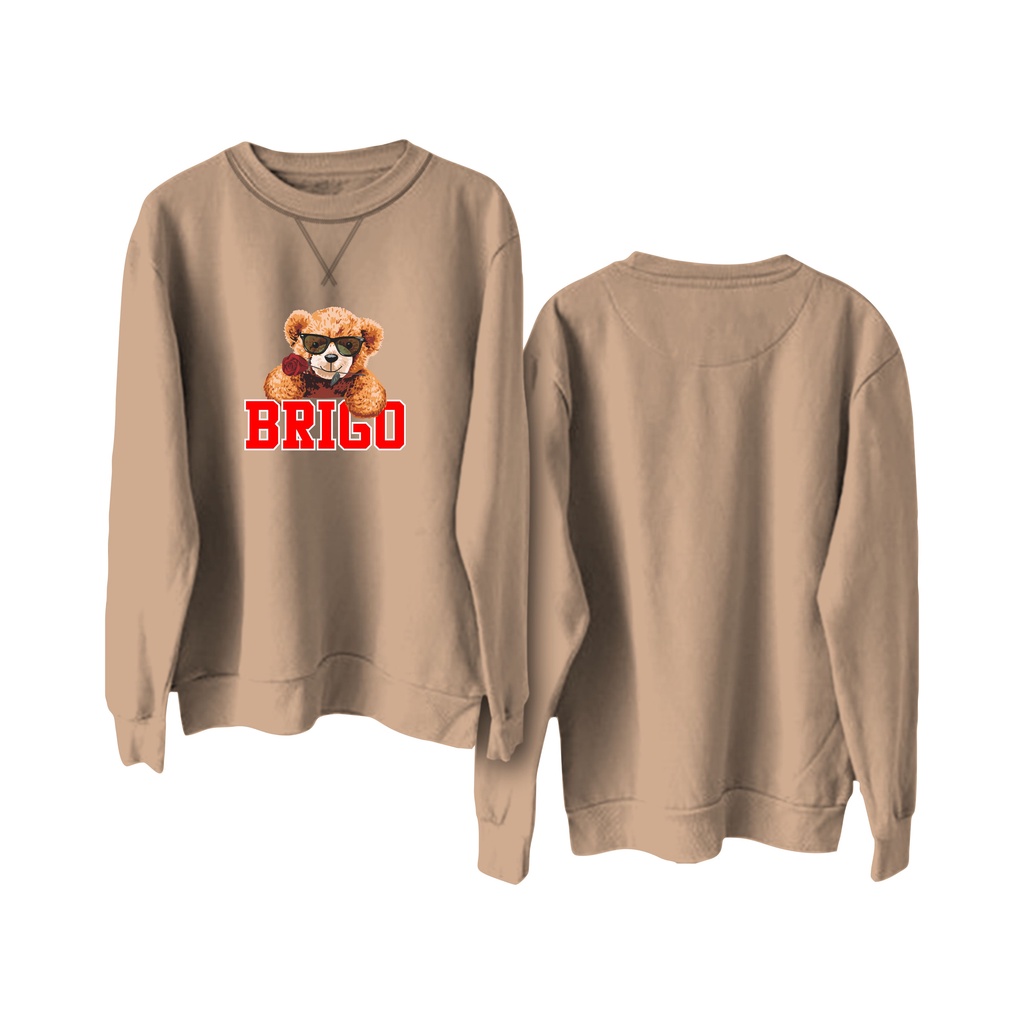 BRIGO Basic Sweatshirt  Beruang Flower II Sweater Crewneck BRIGO Sablon DTF Fleece Cotton II SIZE M-XXL (Pria &amp; Wanita) Free stiker&amp;Gantungan Kunci