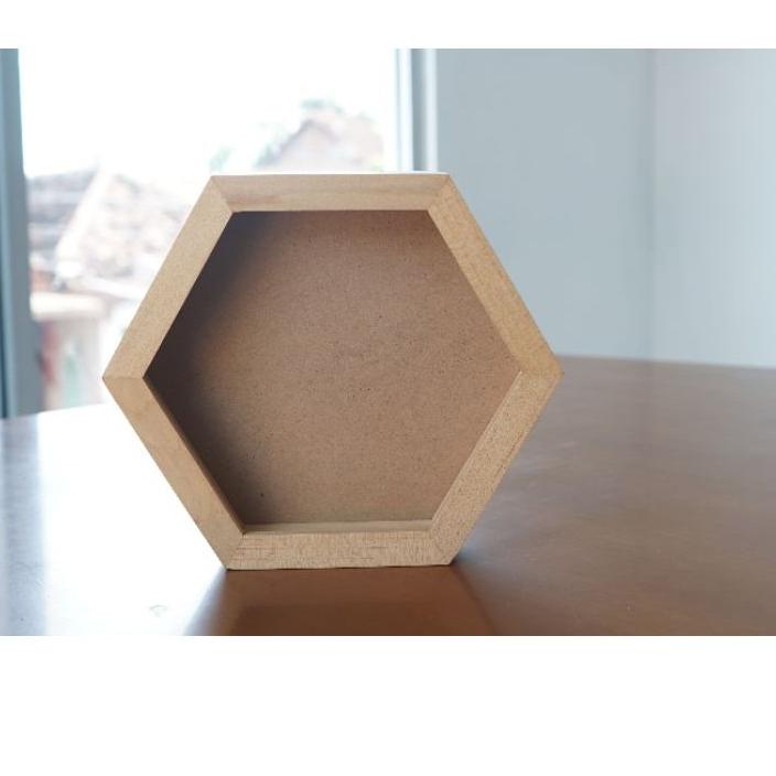 Recomend Pigura Kayu 3D / Hexagonal /Bingkai kayu Diameter 20cm Kaca Acrylic Anti Pecah TERMURAH