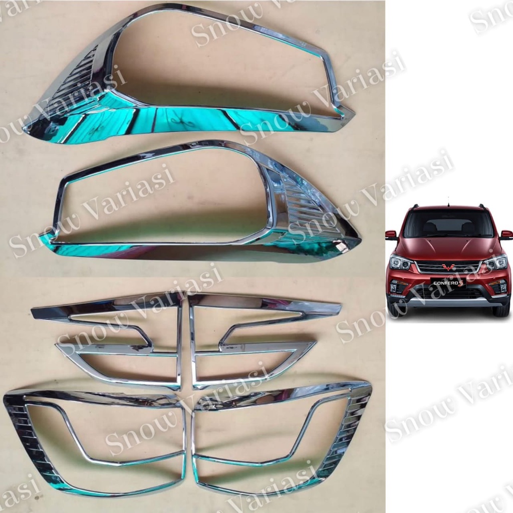 Paket Garnish Lampu Depan Belakang Wuling Confero S Hitam Chrome