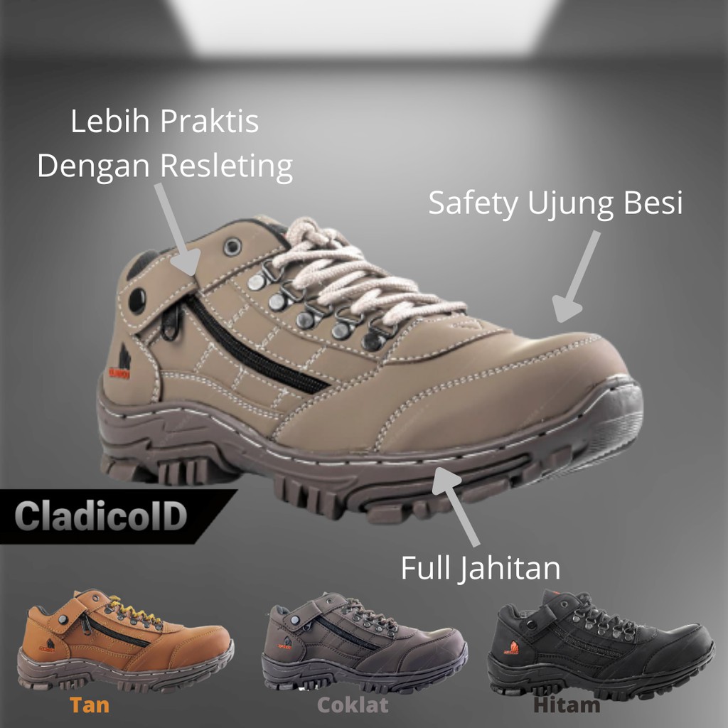 Sepatu Safety Pria Boot Pendek Ujung Besi Cocok Dipakai Kerja Lapangan Outdoor Proyek Hiking Mendaki Gunung Sefty Shoes Modern Keren Sylish Anak Muda Sepatu Cladico
