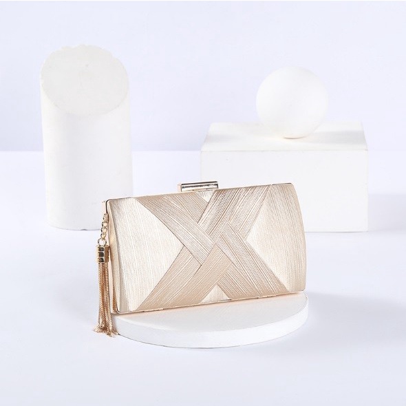 Terlaris Tas Pesta Motif Rajut Import Mewah / Clutch Pesta Wanita Murah - Gold