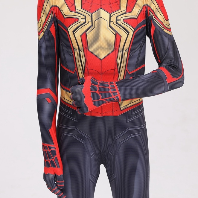 Hadiah untuk keponakan Halloween kostum spiderman merah hitam baju cosplay superhero anak + topeng impor