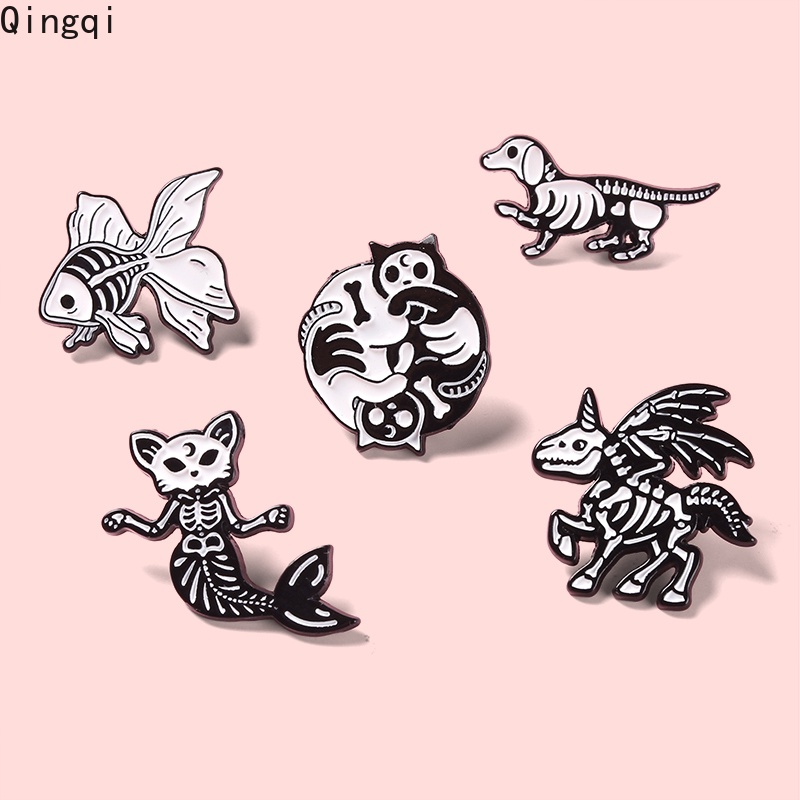 Bros Pin Enamel Desain Hewan Kucing Penyihir Mermaid Dinosaurus Gaya Punk Gothik