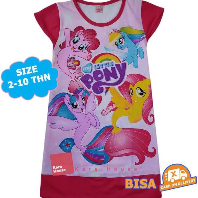 7Qom Baju Kaos Atasan T-Shirt Daster Dress Anak Little Pony Dlpm122517 - Size 8, Merah Muda Xaoe