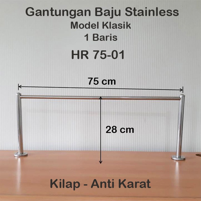 Gantungan Baju Stainless 75 cm, 1 Baris