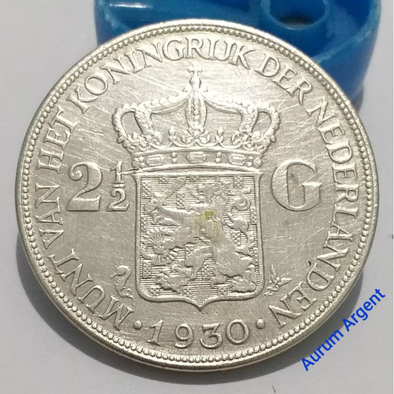 SWILH2.5G-11.. 1 PC KOIN PERAK KUNO ASLI 2.5 GULDEN WILHELMINA TH 1930.  -- SILVER COIN --