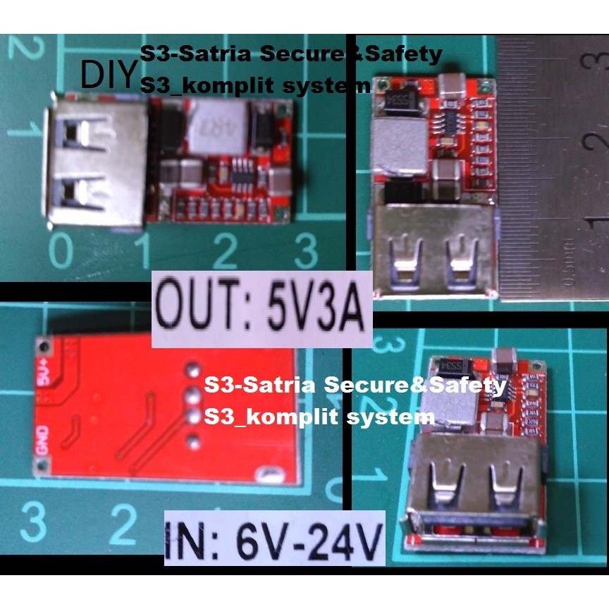 Charger USB modul 5V 3A dari AKI Solar panel 12v 6vâ€“24V motor mobil