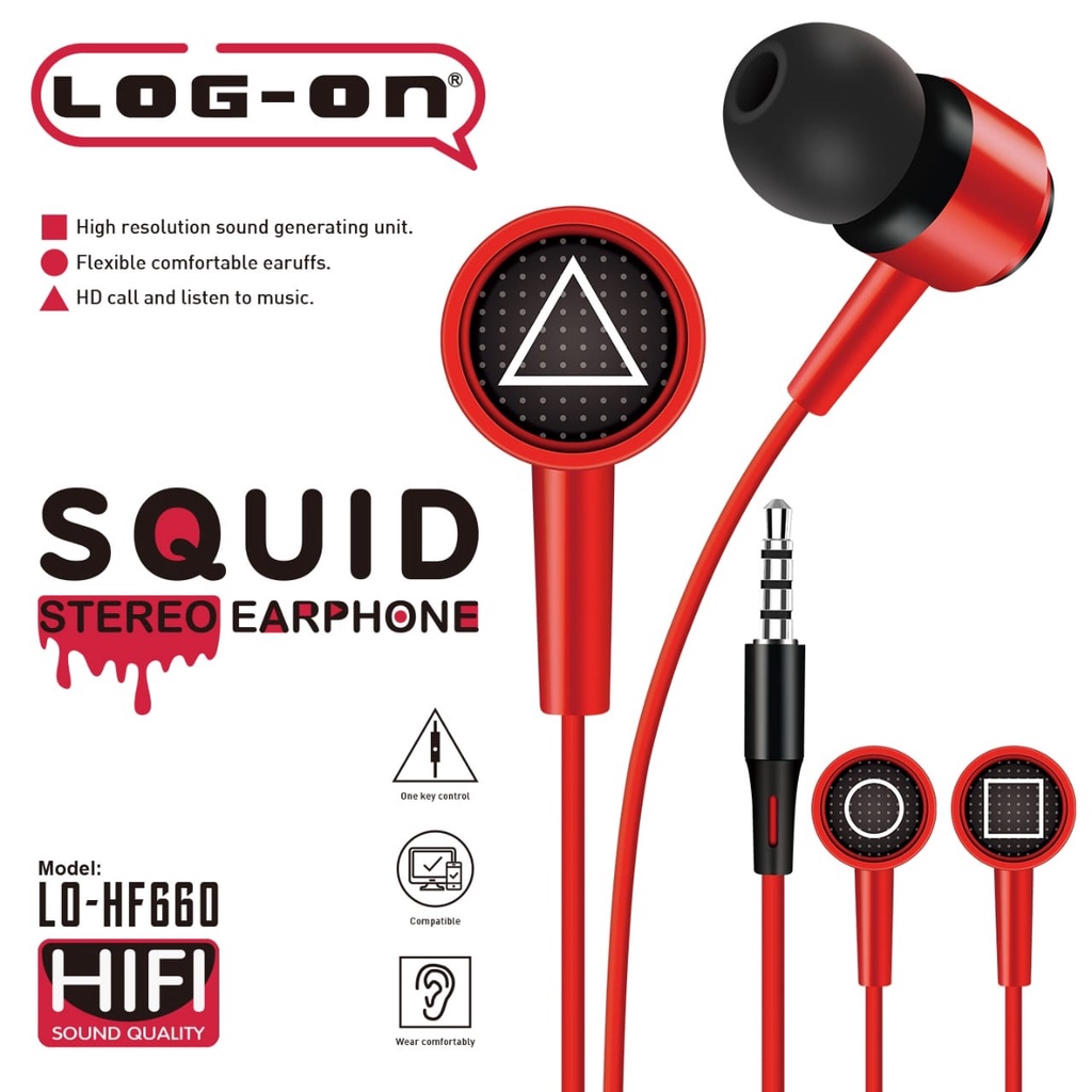 EARPHONE - HANDSFREE LOG ON HF 780 781 778 775 620 630 650 660 - SQUID EXTRA DEEP BASS HEADSET STEREO FIDELITY SOFT JACK AUDIO