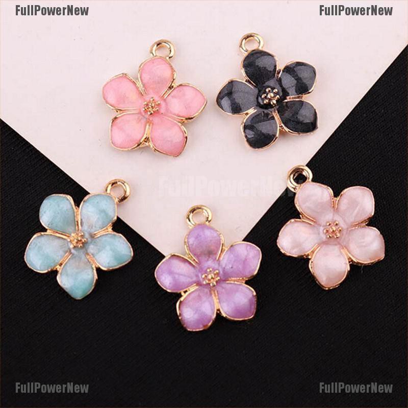 [FULLのJY] 10Pcs/Set Enamel Alloy Flower  Charms Pendant Jewelry Findings DIY Craft Making