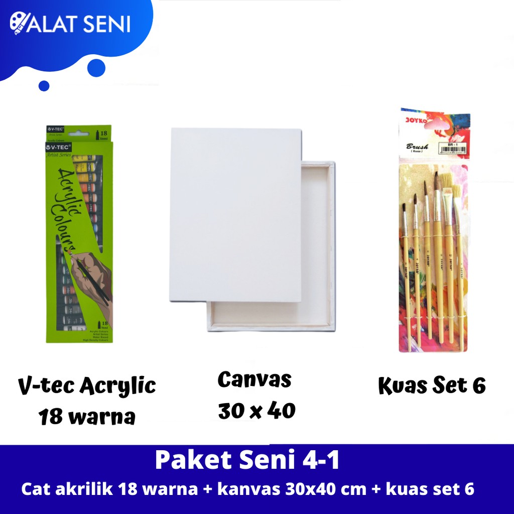 

PAKET LUKIS HEMAT / Kanvas 30x40 / Cat akrilik 18 warna / Kuas Lukis set6 / Painting kit / Paket Lukis