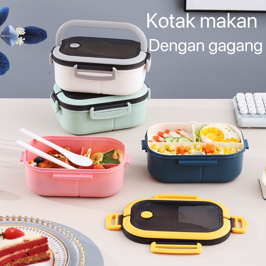 Kotak Makan / Kotak Bekal / Lunch Box 3 Sekat Bahan PP Berkualitas BPA Free Plus Alat Makan