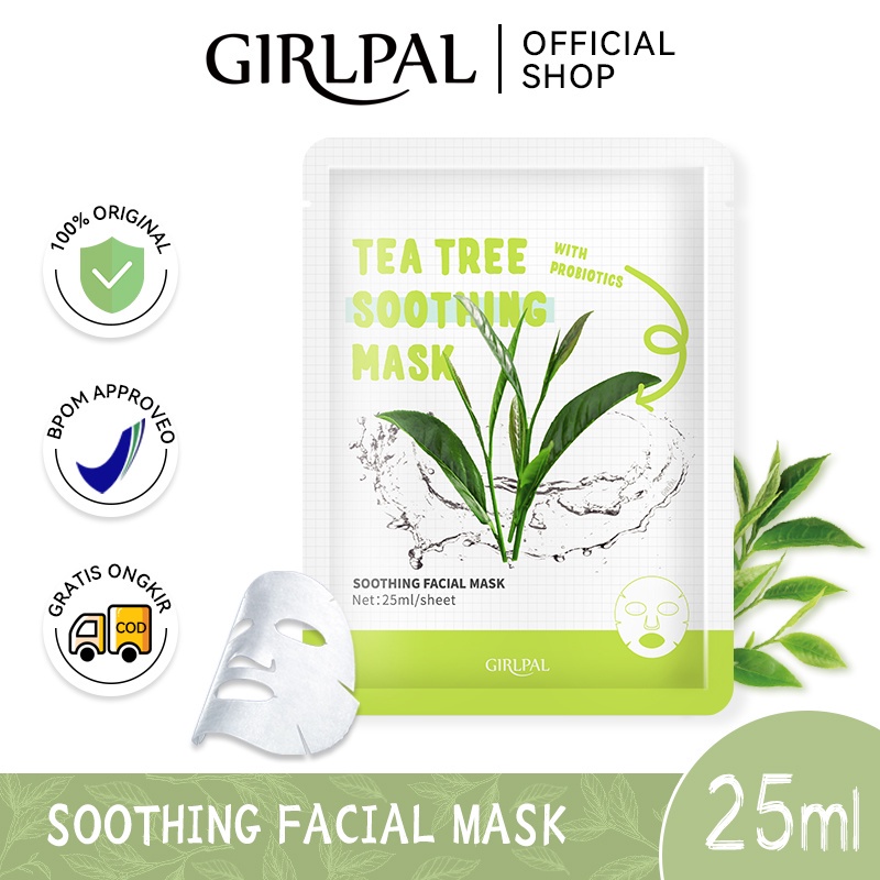 GIRLPAL Smoothing FACIAL MASK Tea Tree Deep Moisturizing Soothing Face Sheet Mask Masker Wajah Facial Skincare