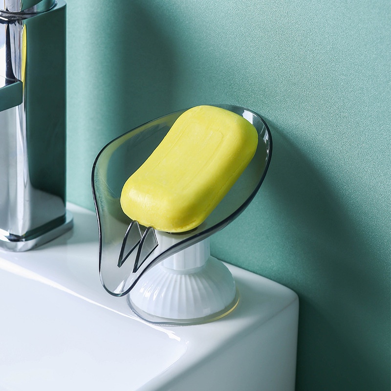Rak Sabun Bentuk Daun Dengan Suction Cup Dapat Diputar Untuk Dapur / Kamar Mandi