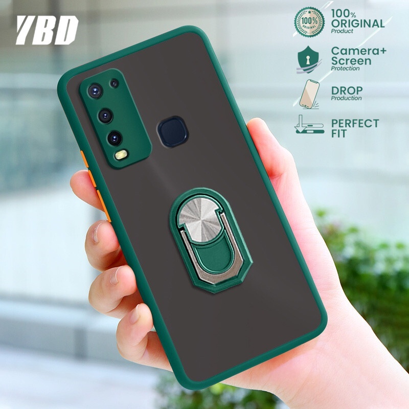 Case Vivo Y30 Y30i Y50 Armor Bumper casing Matte Precise With Ring Phone Holder Stand