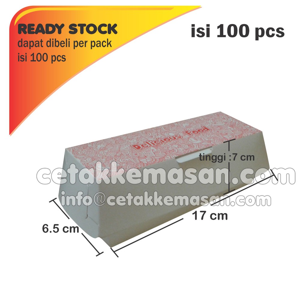 

PROMO Dus Box Kemasan HOTDOG uk 17 x 6,5 x 7 cm Foodgrade Cetak 1 warna