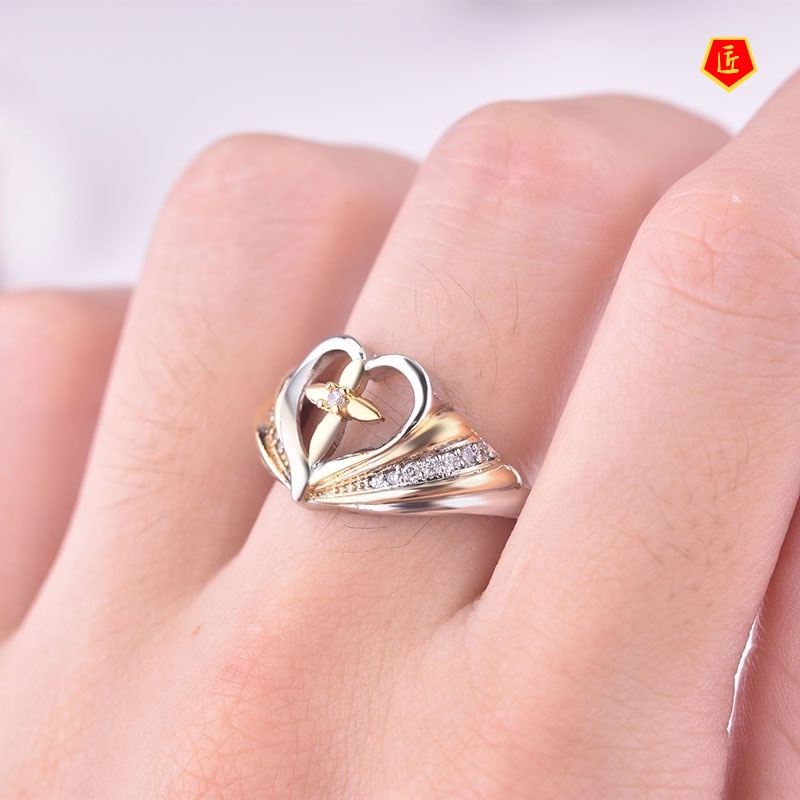 [Ready Stock]Cross Love Heart-Shaped Micro Setting Ring