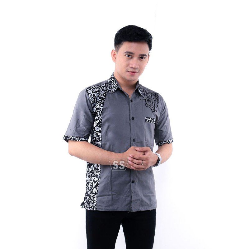 Kemeja Pria lengan pendek kombinasi batik terbaru motif clurit