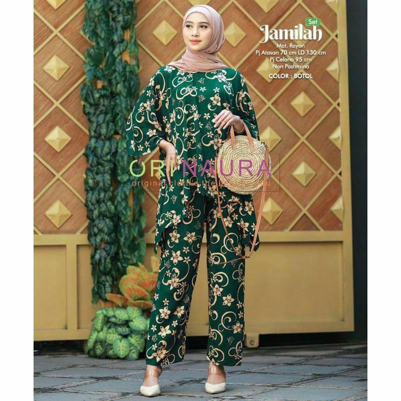 One Set Jumbo Waka Waka Jamilah Setelan Wanita Rayon Premium  Set Celana Panjang Tie Dye Kekinian