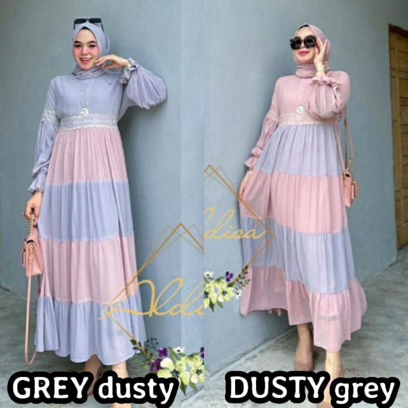 [Fashion Muslim] MALIKA DRESS maxy kombinasi warna Gamis renda Ceruty babydoll terlaris