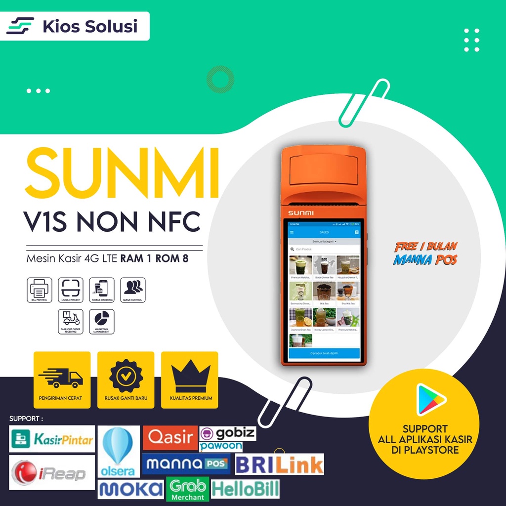 Mesin Kasir Portable Printer Thermal Sunmi V1S | Mesin Kasir Termurah | RAM 1GB | ROM 8GB | Mesin Bisa Print Otomatis | Free Merchendise | Support Aplikasi Merchant Lokal