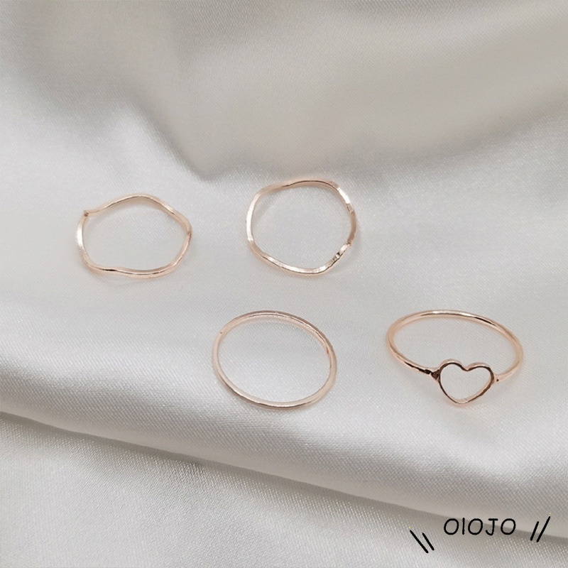 4 Pcs/set Jari Telunjuk Cincin Rose Gold Cincin Set Untuk Wanita Aksesoris Perhiasan Hadiah Natal - ol