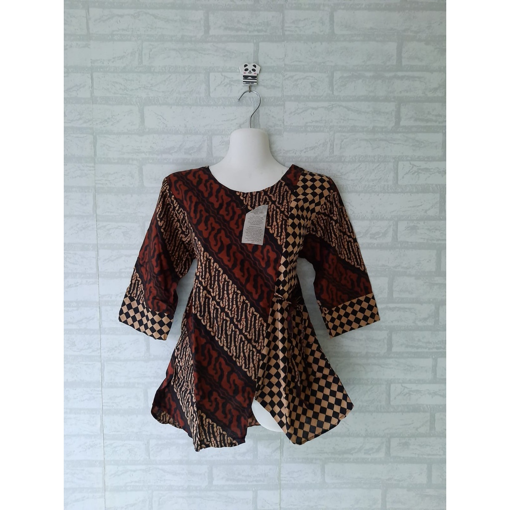 blouse dan kemeja batik kerja/ atasan batik tali lengan 3/4