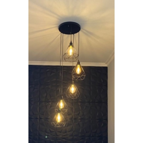 Lampu gantung void tangga 5 in1 minimalis+bohlam 5 pcs