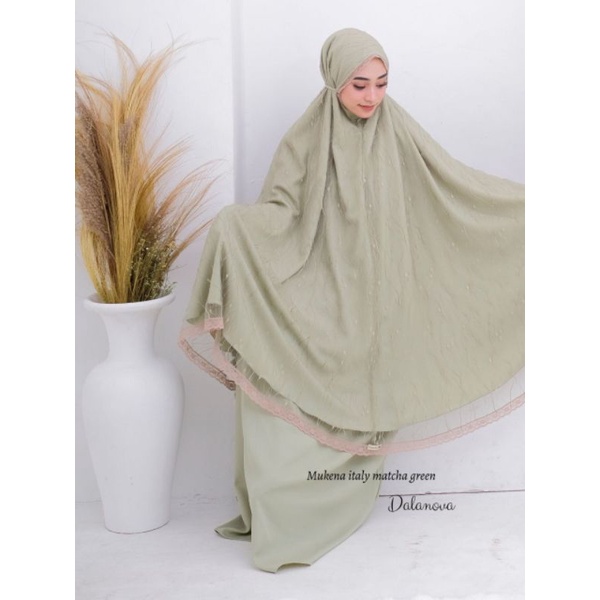 Mukena Dealova delanova ITALY matcha green mukena travel