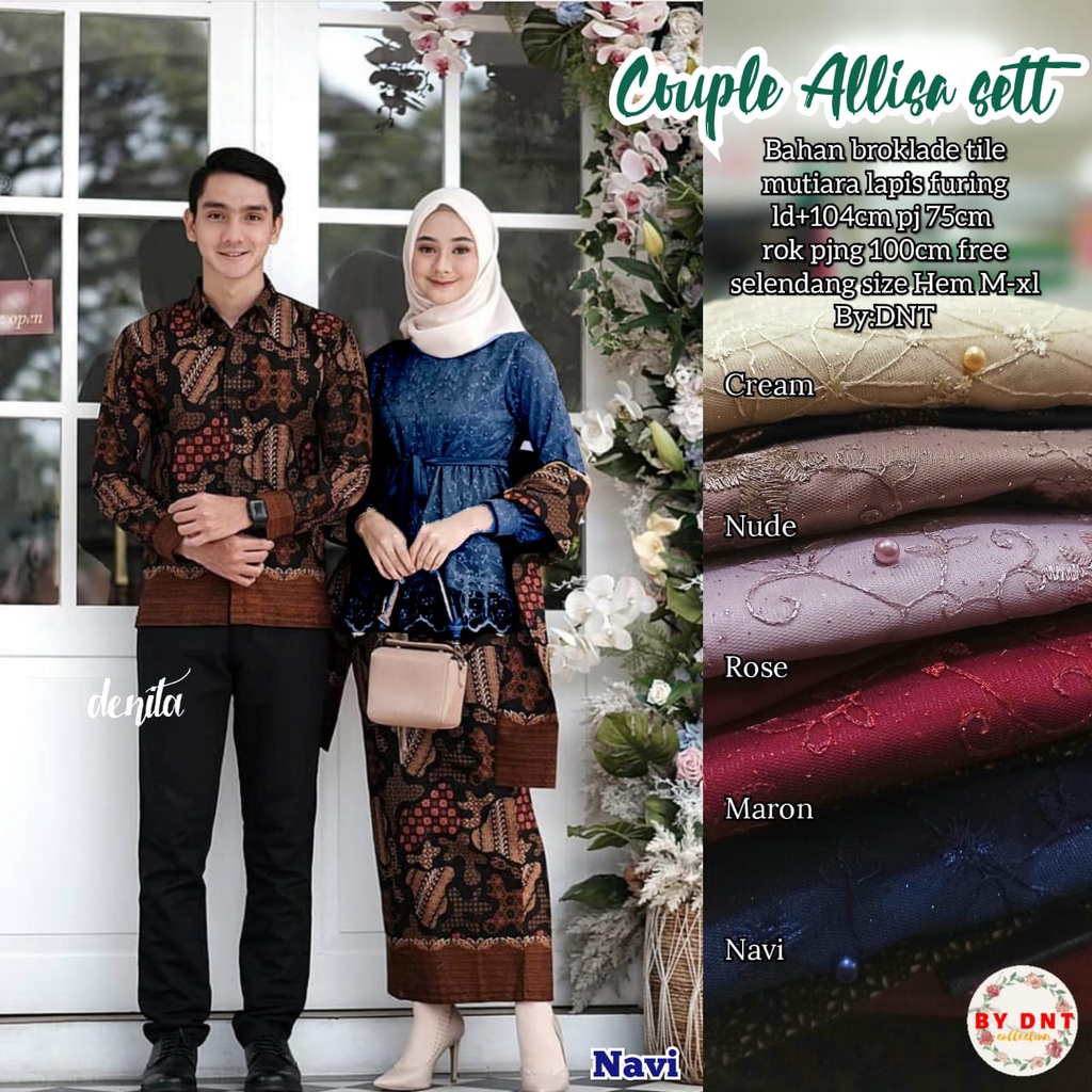 [Ada Jumbo] Set Kebaya Batik Alisha Set Couple Pasangan Free Belt Rampel Laser Cut Kebaya Brukat Kombinasi Payet Mutiara Baju Kondangan Lamaran Tunangan Kekinian Terbaru 2024 Fashion Muslim Wanita Dewasa Remaja
