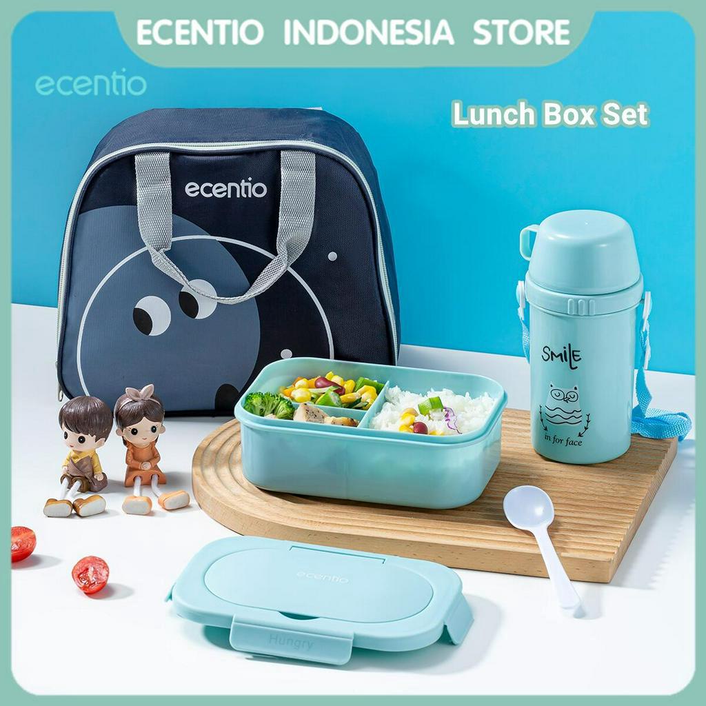 ecentio lunch box Set Anak 650ml+450ml Botol/ Tempat Makan Anak Anti Tumpah /Kotak Makan set Dan Botol Minum Portable Bayi BPA free