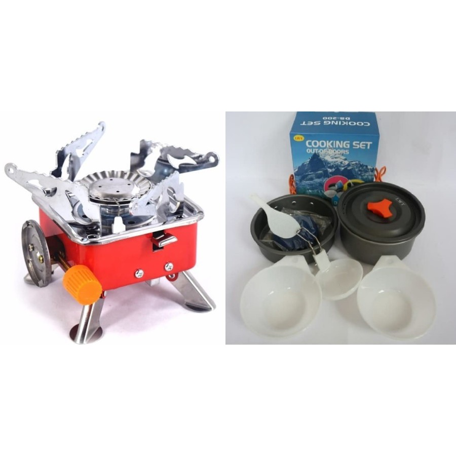 Barangunik2021 -Paket alat masak camping cooking set ds 200 + kompor kotak potable