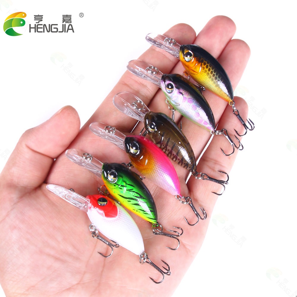 HENGJIA 6PCS Mini Hard Crankbait Fishing Lure 6CM 5G Artificial Bait Floating Wobbler for Fish Bass Fishing Tackle