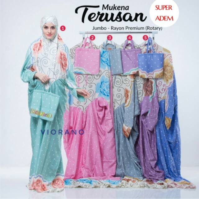 Mukena Terusan Jumbo Rayon Adem Motif Bunga / Mukena Terusan Polkadot / Perlengkapan Sholat Wanita