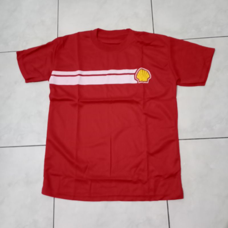 Baju Kaos Mekanik Merah Oli Shell Helix Synthetic Motor Oil ukuran Size L